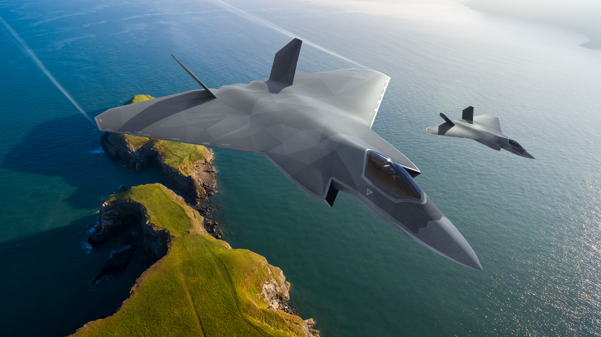 CGI of new concept model of their next generation combat aircraft, unveiled at Farnborough International Airshow 2024.